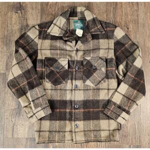 Canadian Lumber Jac Vintage Mens Small Wool Jacket Brown 70s Plaid Flannel